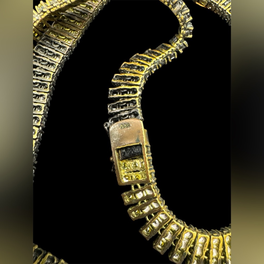 Vintage AAA Gold And Black Crystal Rhinestone Art Deco Flapper Necklace 34” - Picture 6 of 8